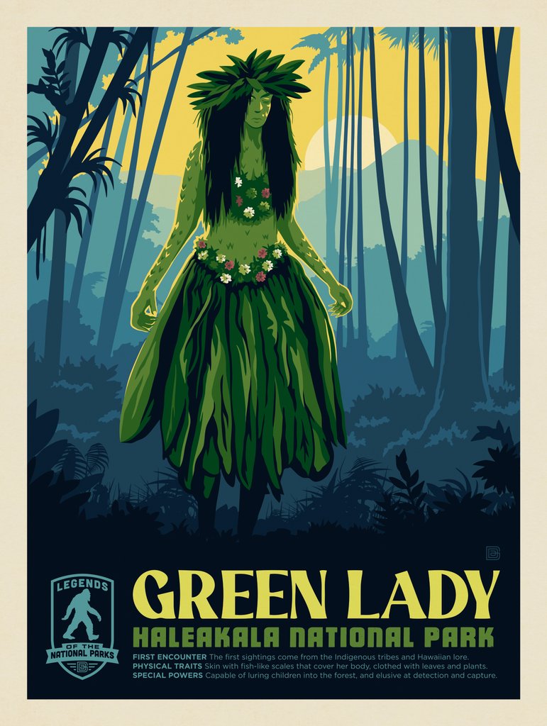Legends Of The National Parks: Haleakala's Green Lady - Art Print - Artwork