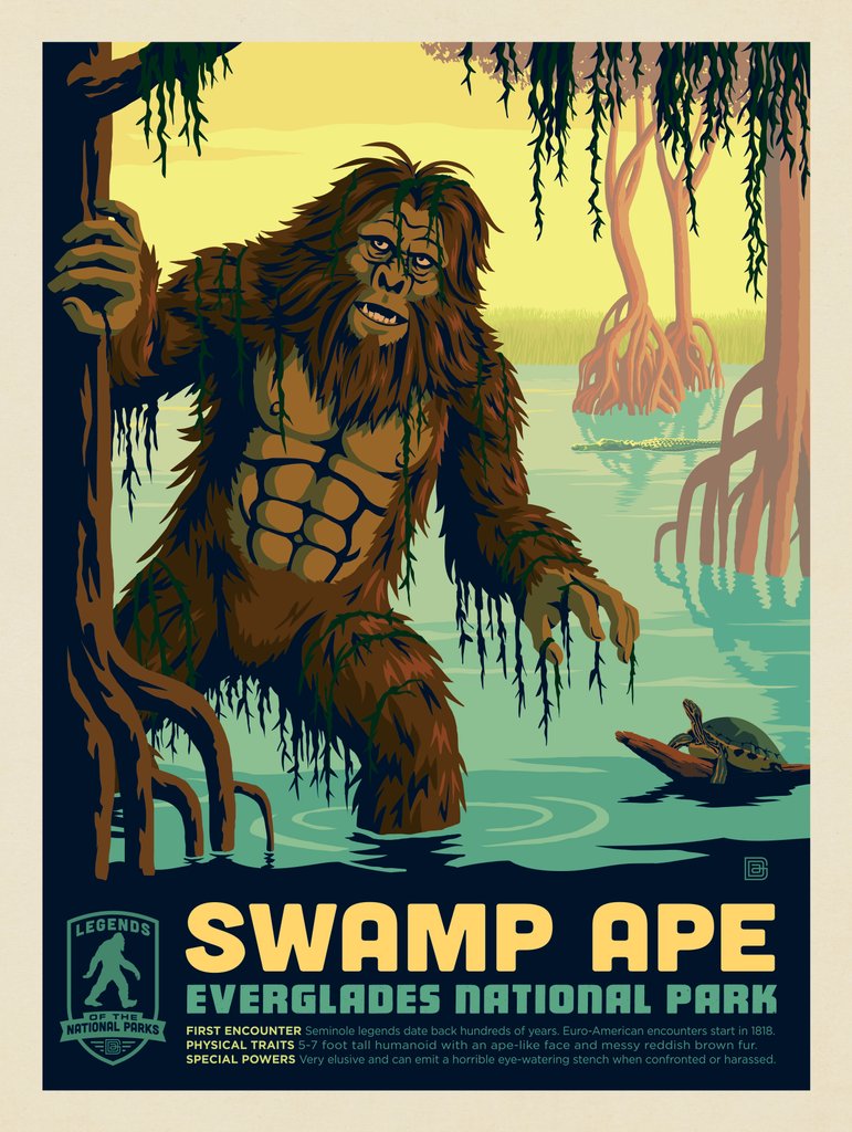 Legends Of The National Parks: Everglade's Swamp Ape - Art Print - Artwork
