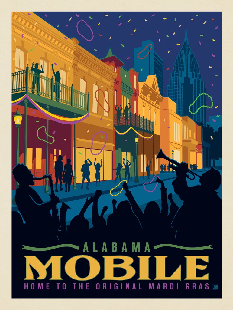 Mobile, AL: Mardi Gras - Art Print - Artwork