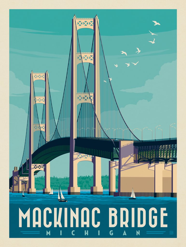 Mackinac Bridge, Michigan - Notecards - Artwork