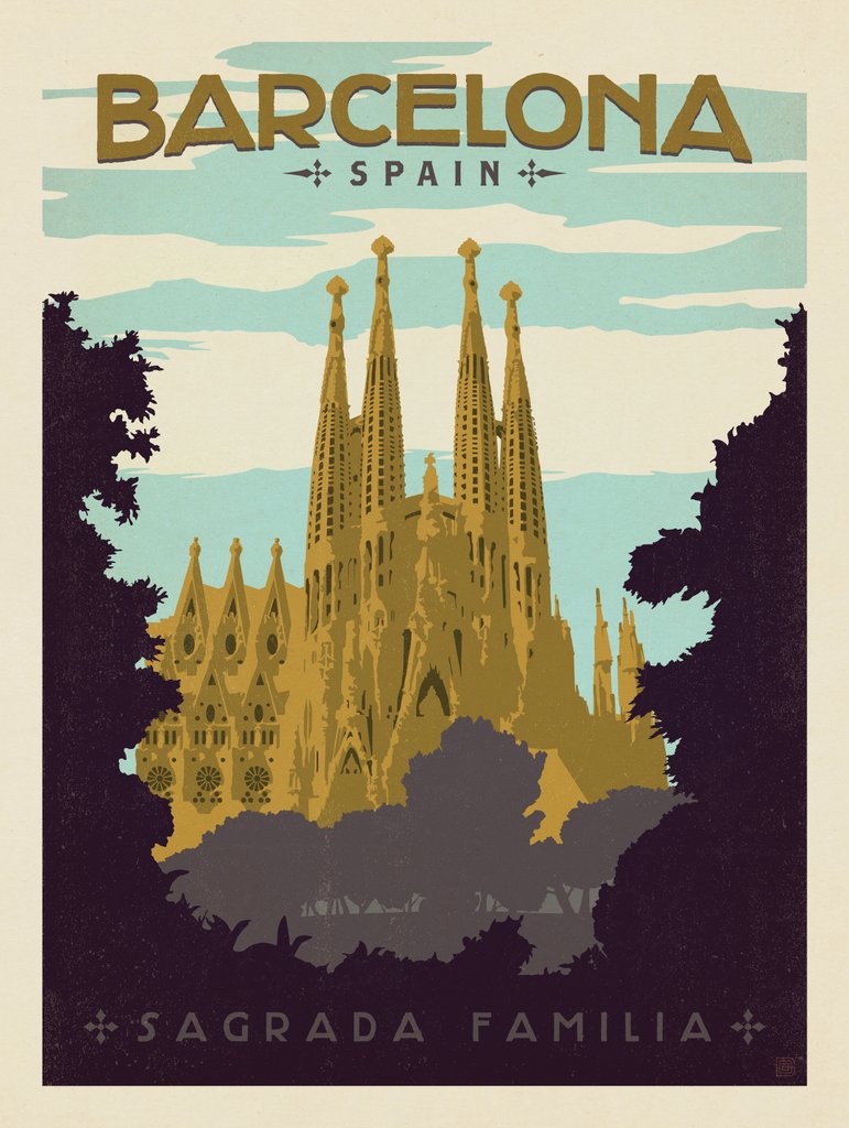 Spain: Barcelona - Metal Sign - Artwork