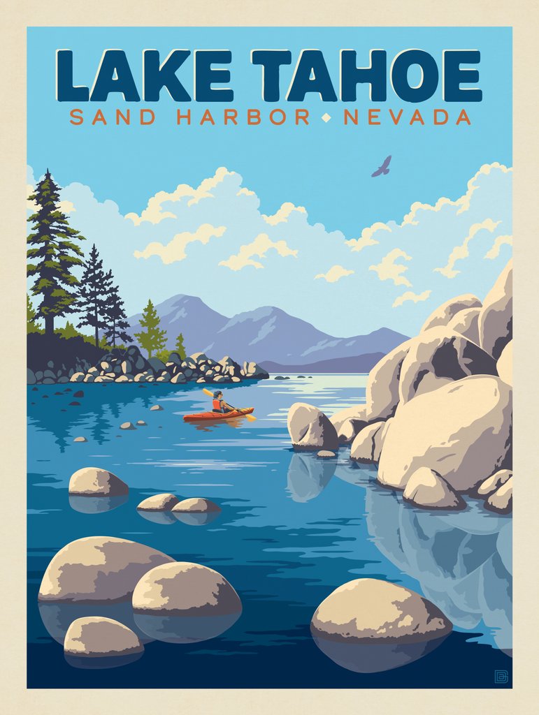 Lake Tahoe: Sand Harbor Kayaker - Metal Sign - Artwork