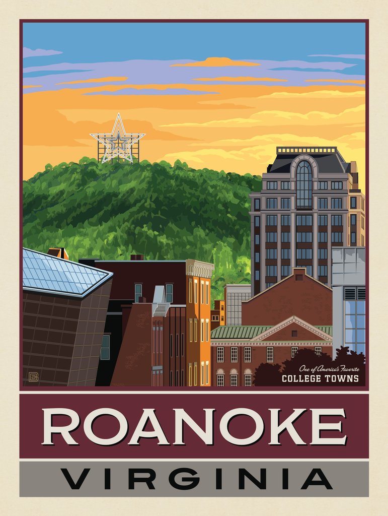 American College Towns: Roanoke, VA - Notecards - Artwork