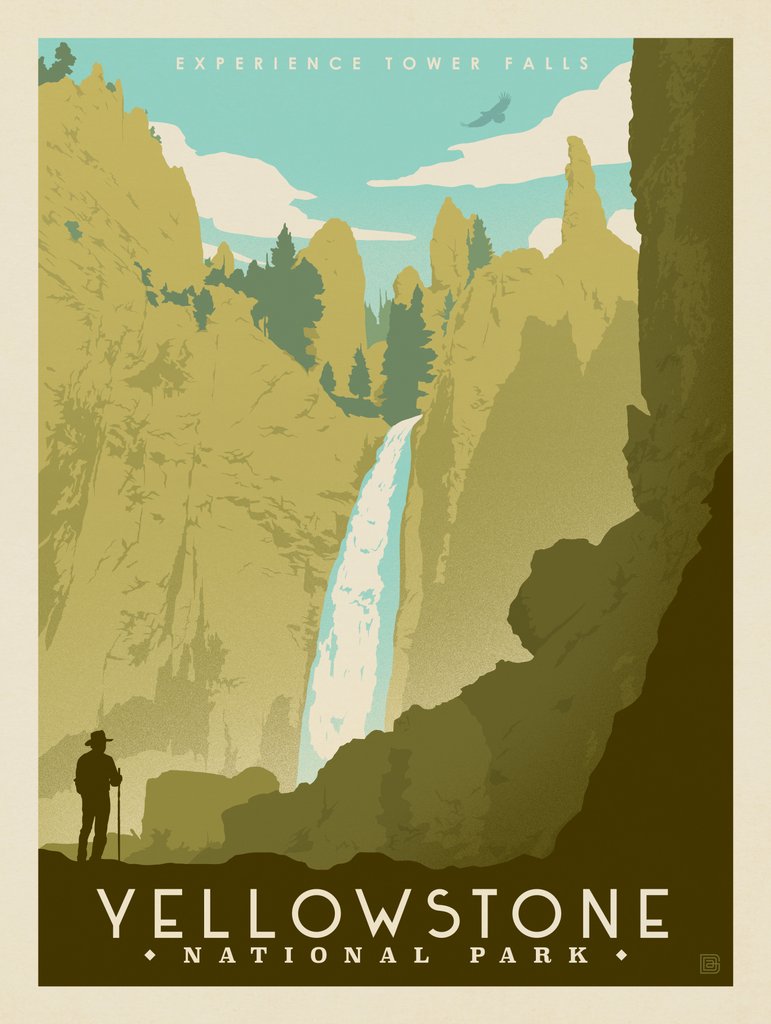 Yellowstone National Park: Tower Falls - Metal Sign - Artwork