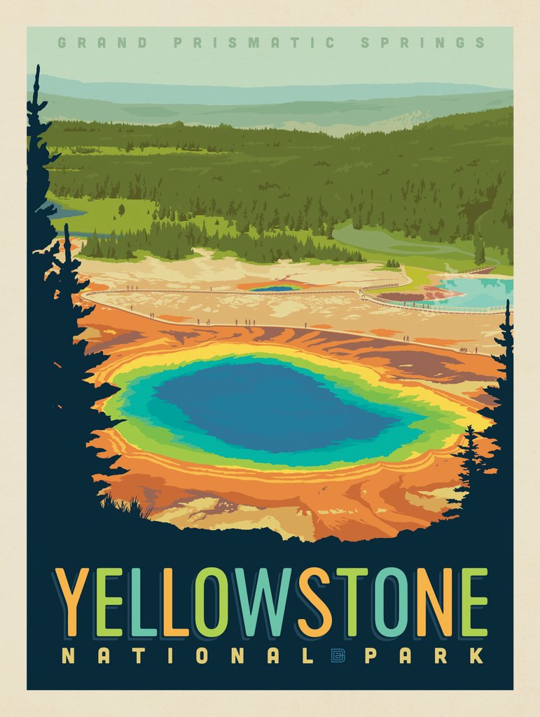 Yellowstone National Park: Grand Prismatic Springs - Postcards - Artwork