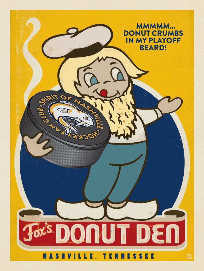 Spirit Of Nashville Hockey Fan Club: Vintage Donut Den Playoff Beard - Metal Sign - Artwork