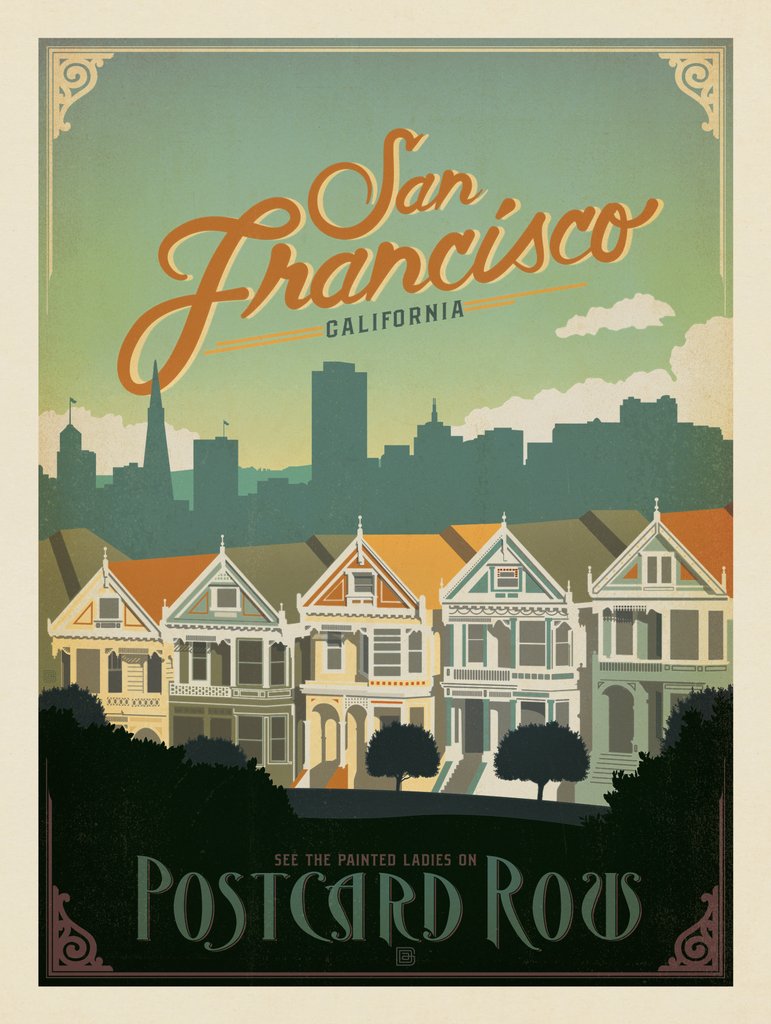 San Francisco: Postcard Row - Metal Sign - Artwork
