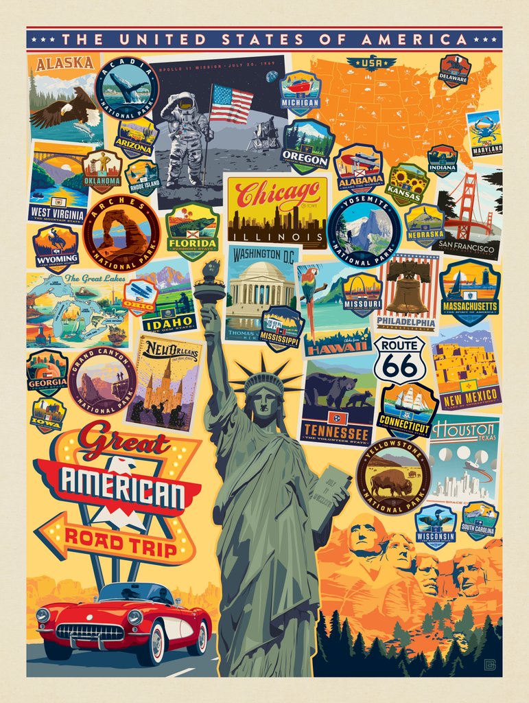 American Travel: USA Collage - Metal Sign - Artwork