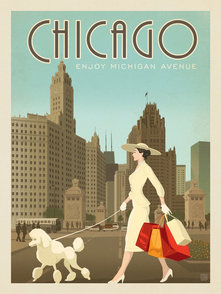 Chicago: Michigan Ave. Shopper - Notecards - Artwork