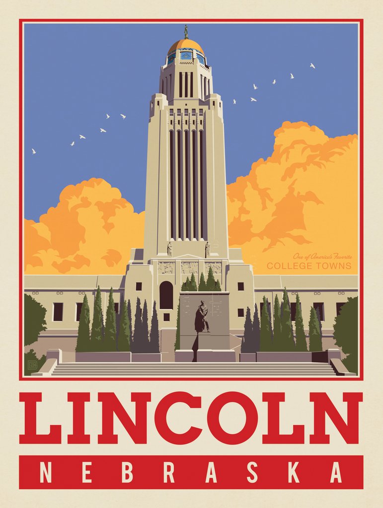 American College Towns: Lincoln, NE - Postcards - Artwork