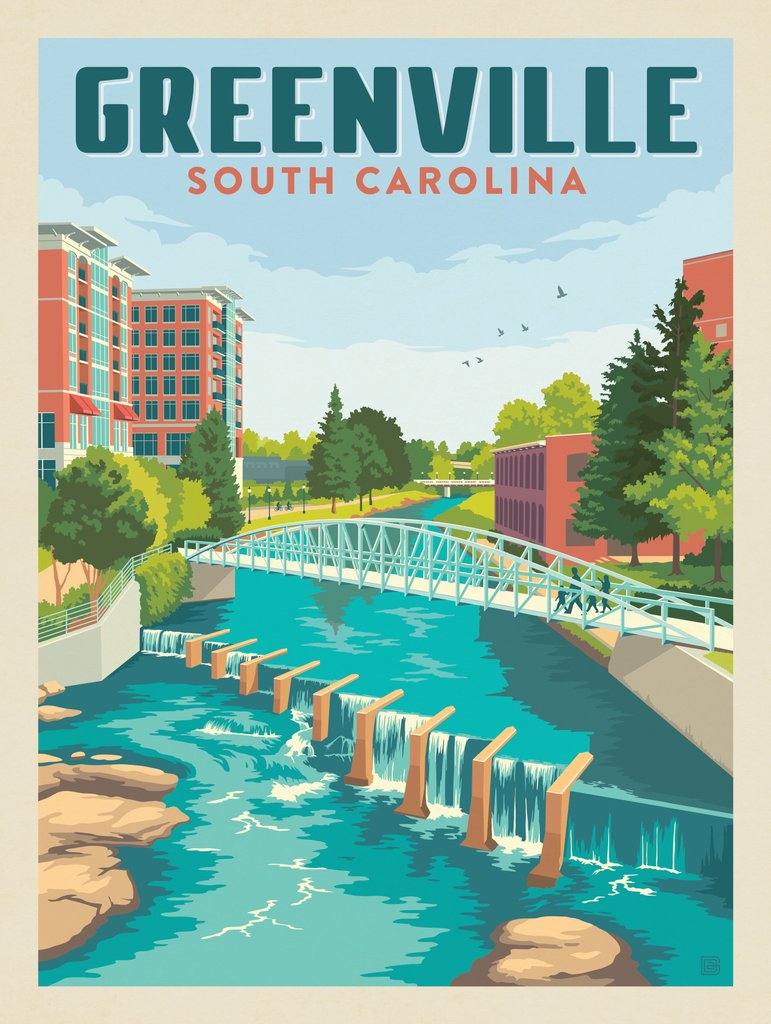 Greenville, South Carolina - Postcards - Artwork