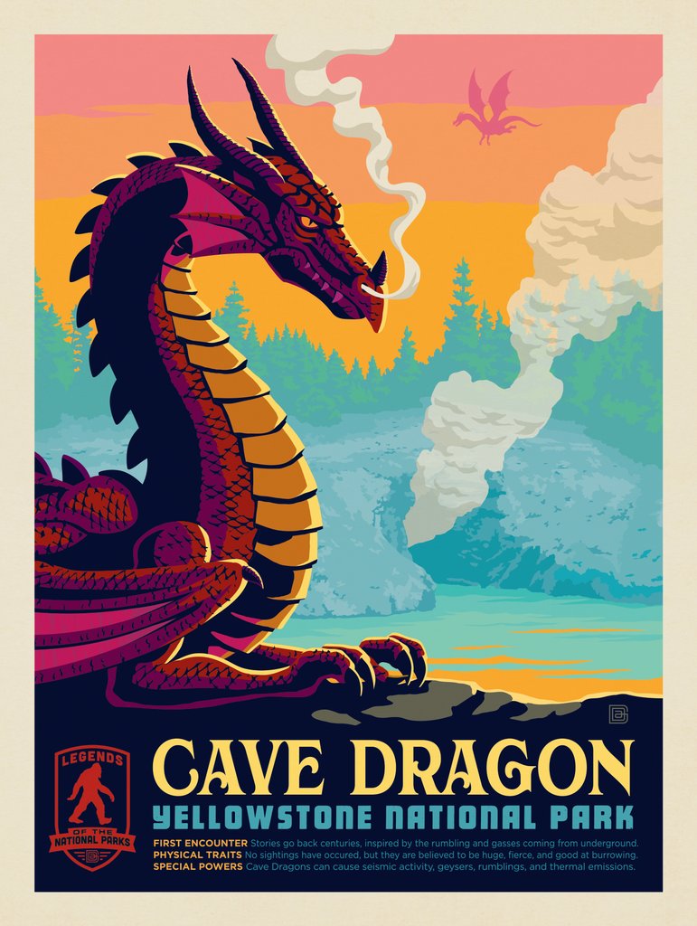 Legends Of The National Parks: Yellowstone's Cave Dragon - Canvas - Artwork