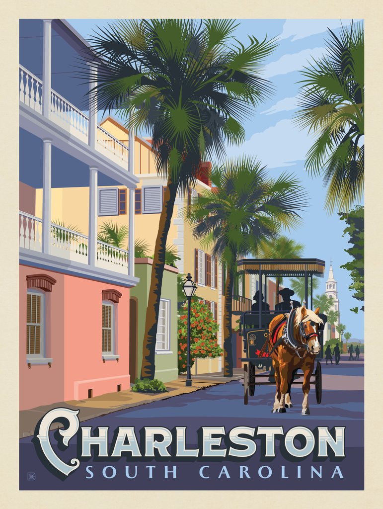 Charleston, SC: Street Scene - Postcards - Artwork