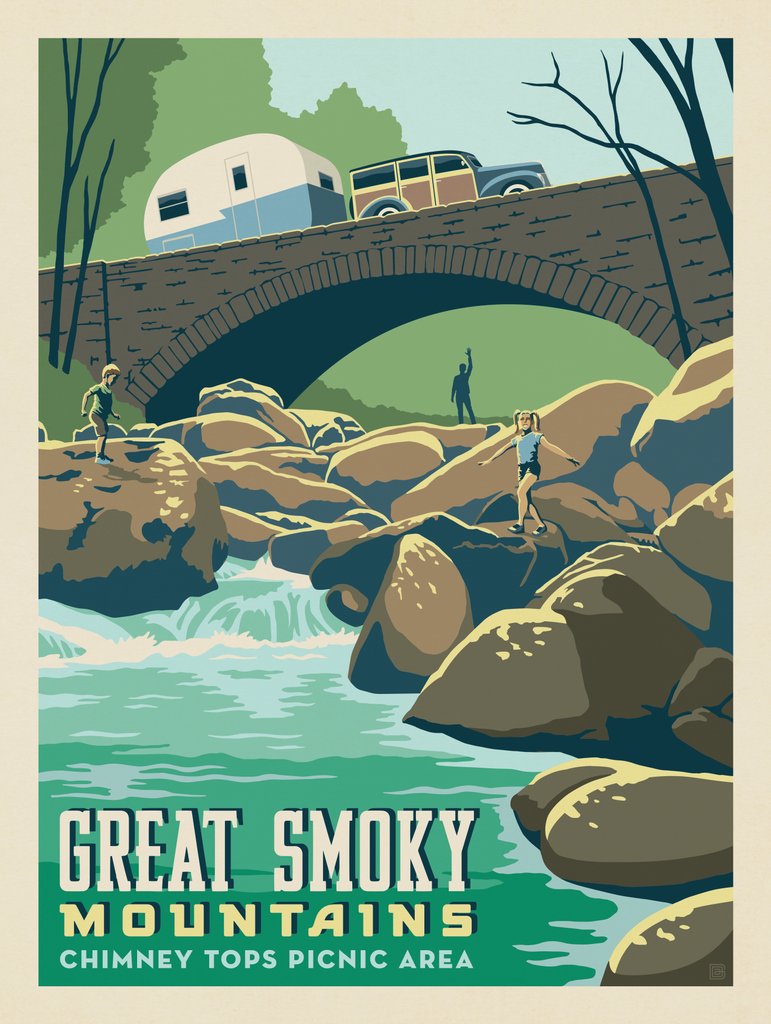 Great Smoky Mountains National Park: Rock Hopping - Notecards - Artwork