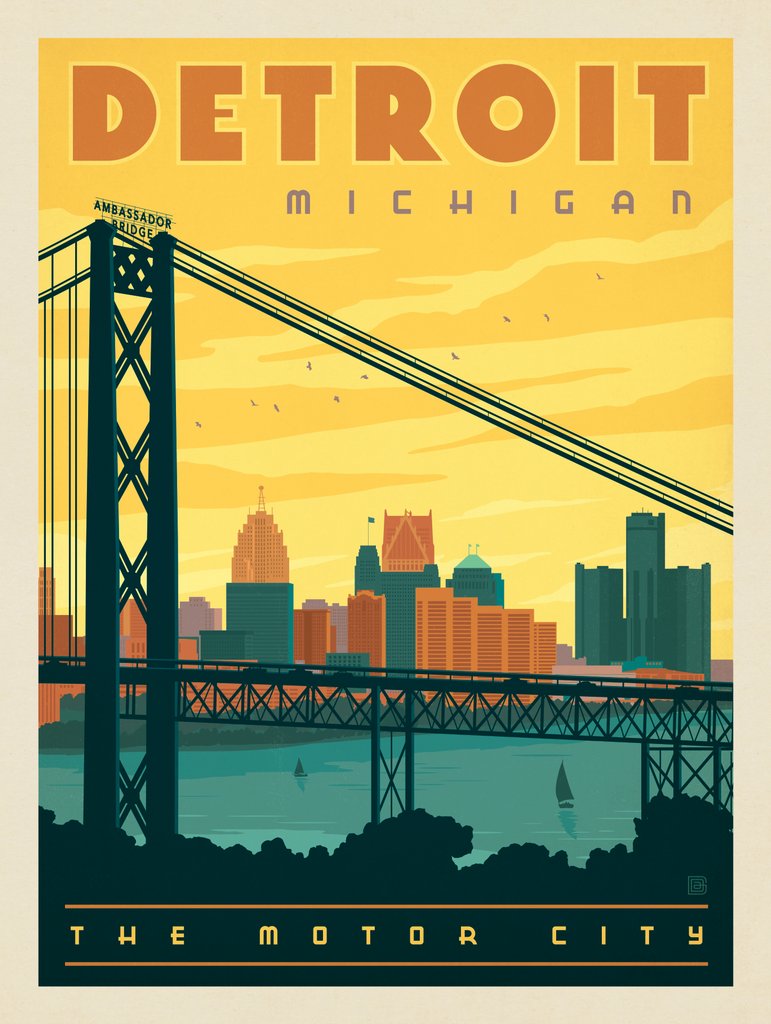 Detroit: Ambassador Bridge - Metal Sign - Artwork