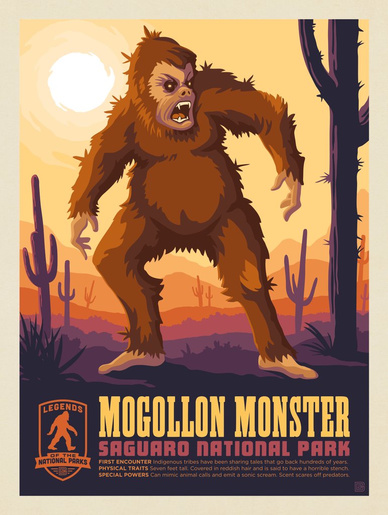 Legends Of The National Parks: Saguaro's Mogollon Monster - Metal Sign - Artwork