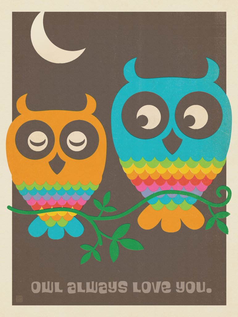Mod Rainbow Owls - Art Print - Artwork