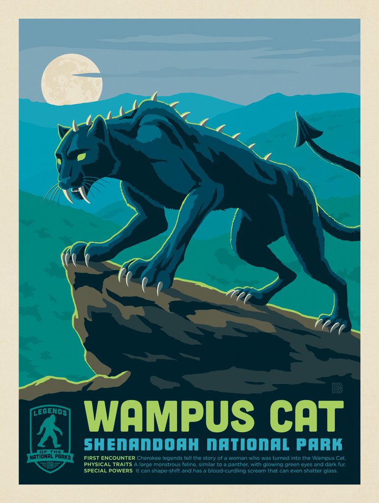 Legends Of The National Parks: Shenandoah's Wampus Cat - Metal Sign - Artwork