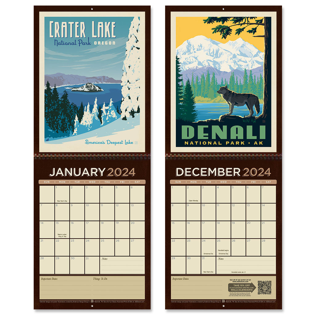 2024 Scratch-N-Dent Sale: Wall Calendar—National Parks (Bargain—50% OFF)