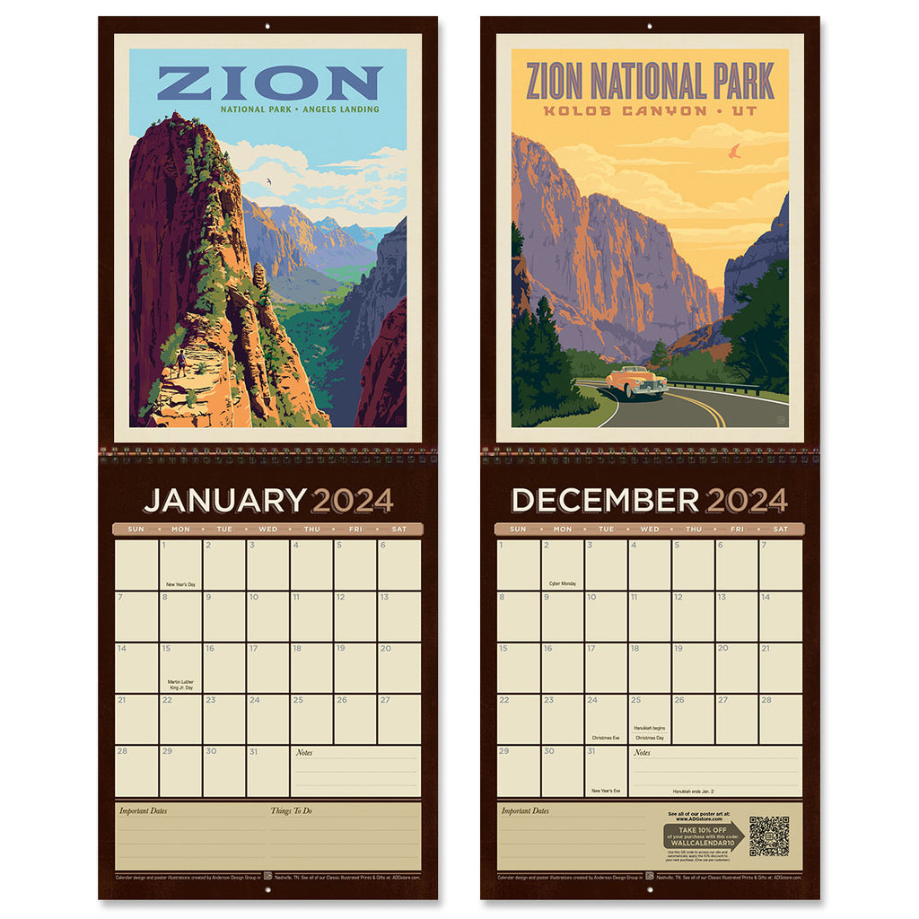 Anderson Design Wall Calendar 2022 National Parks by Crane