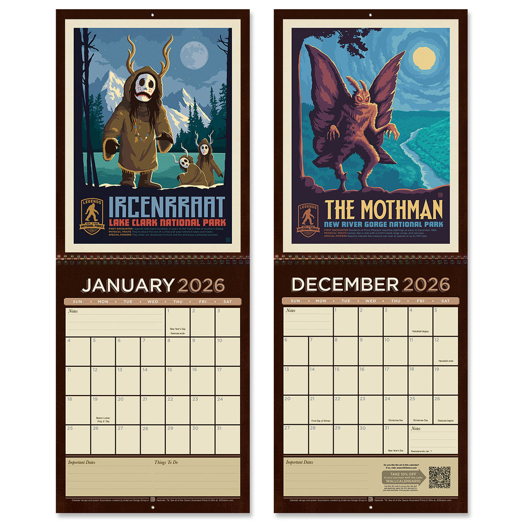 national park monsters calendar 2026 Wall Calendar: Legends of the National Parks (Best Seller!) – Anderson Design Group