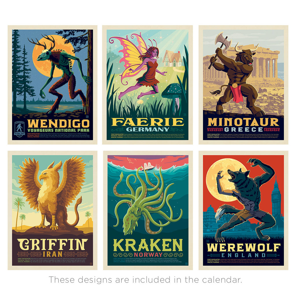 national park monsters calendar 2026 Wall Calendar: Mythical Creatures From Around the World – Anderson Design Group
