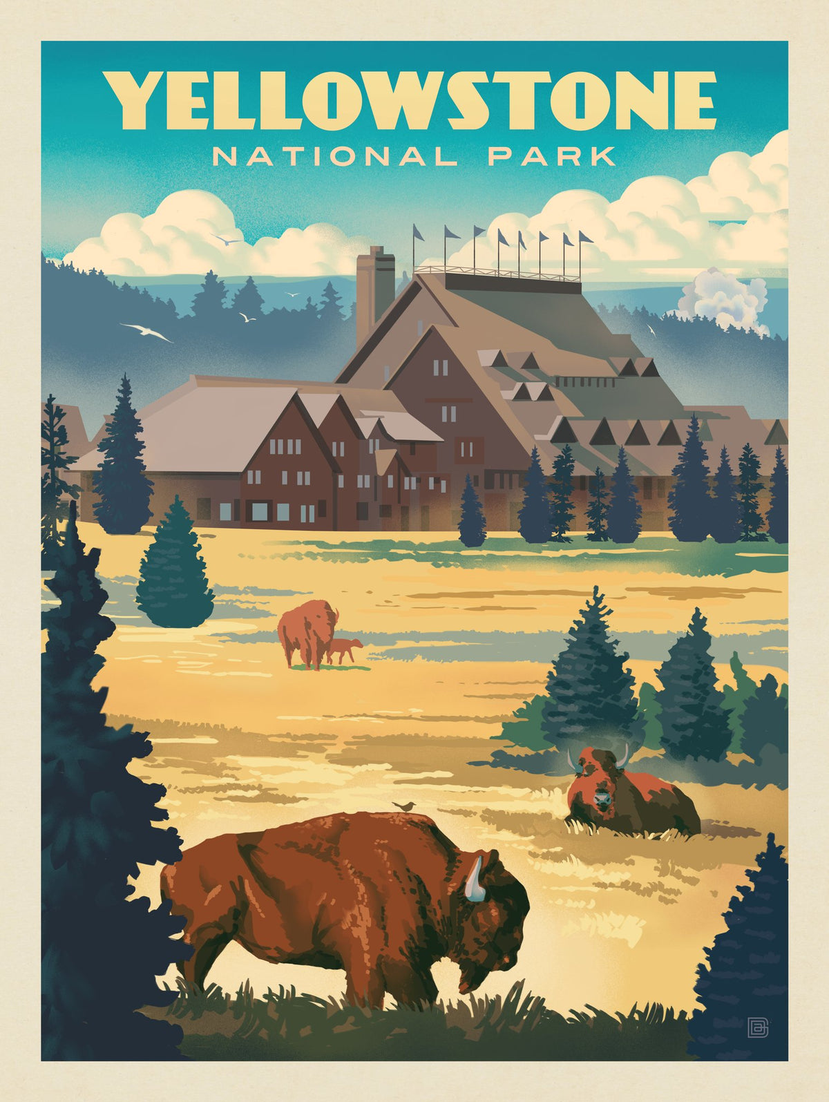Yellowstone National Park: Old Faithful Inn Bisons - Puzzle - Artwork