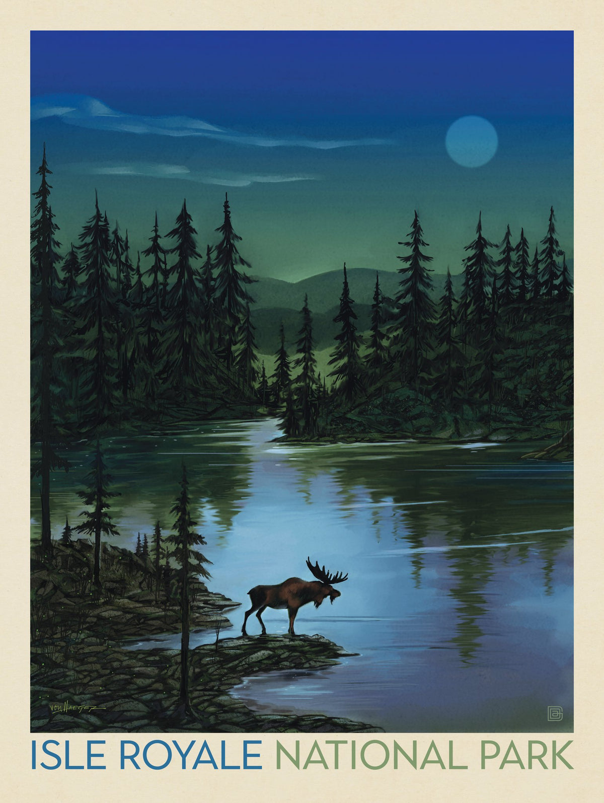 Isle Royale: Moonlit Moose - Puzzle - Artwork