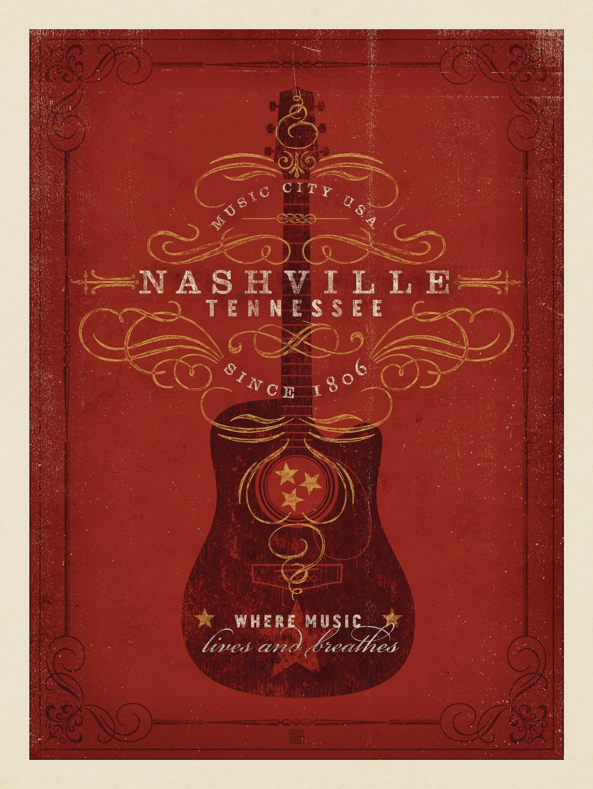 Music City: Red Guitar Print - Puzzle - Artwork