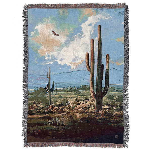 Woven Throw Blanket: (Vertical) Saguaro National Park