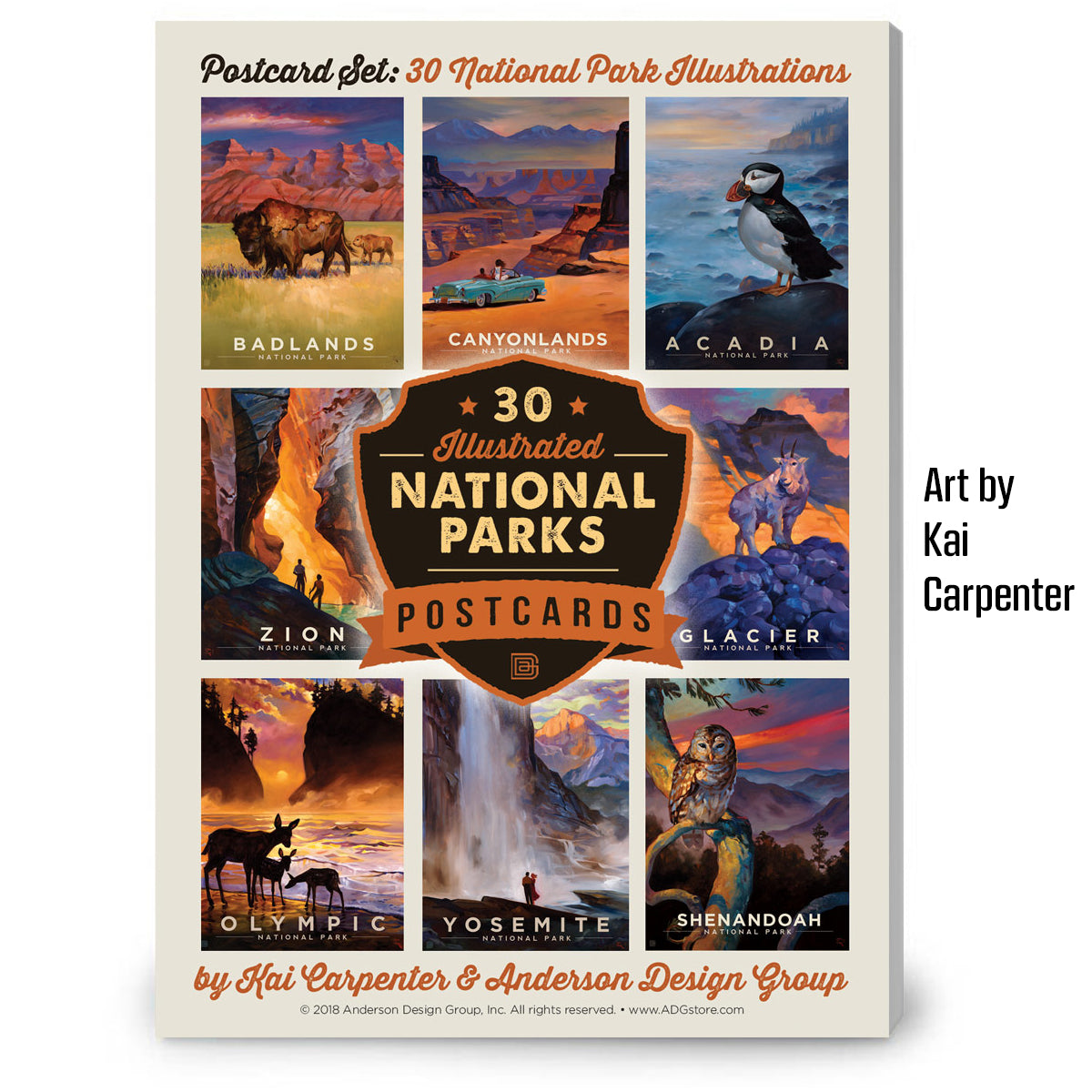 POSTCARDS: Kai Carpenter Illustrated National Parks 30-piece Set