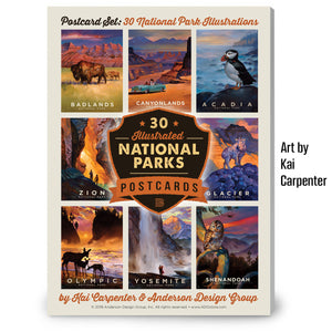POSTCARDS: Kai Carpenter Illustrated National Parks 30-piece Set