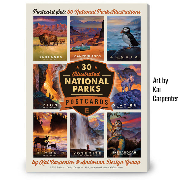 POSTCARDS: Kai Carpenter Illustrated National Parks 30-piece Set
