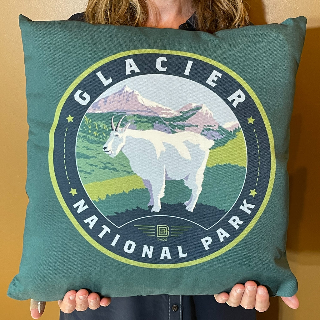 18"x18" Throw Pillow: Emblem of Glacier National Park