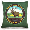 18"x18" Throw Pillow: Emblem of Rocky Mountain National Park