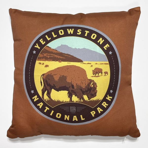 17"x17" Throw Pillow: Emblem of Yellowstone National Park