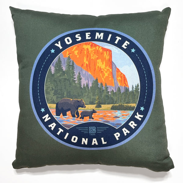 18"x18" Throw Pillow: Emblem of Yosemite National Park
