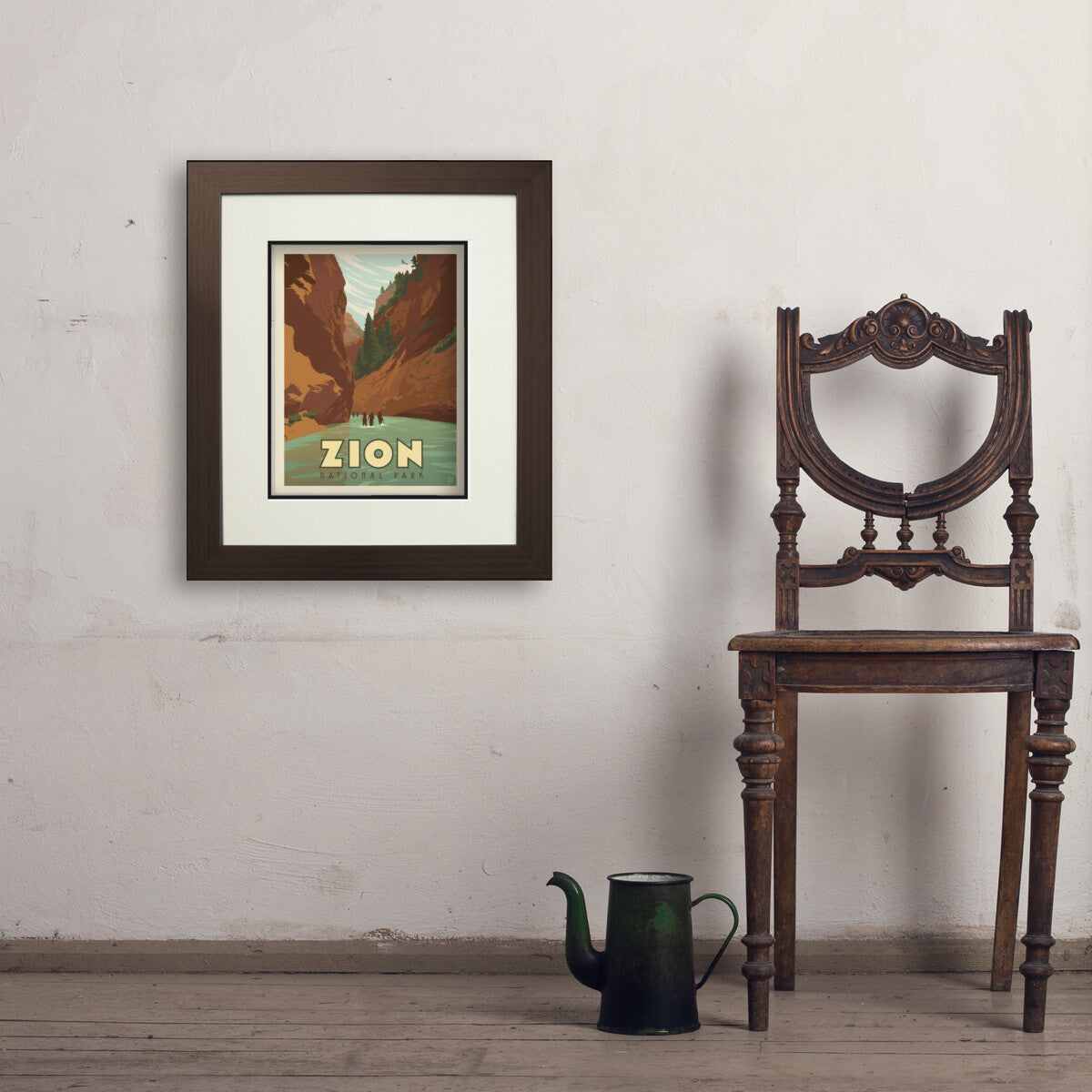 zion-national-park-hiking-the-narrows - 11x14 / Deluxe / Brown / Env