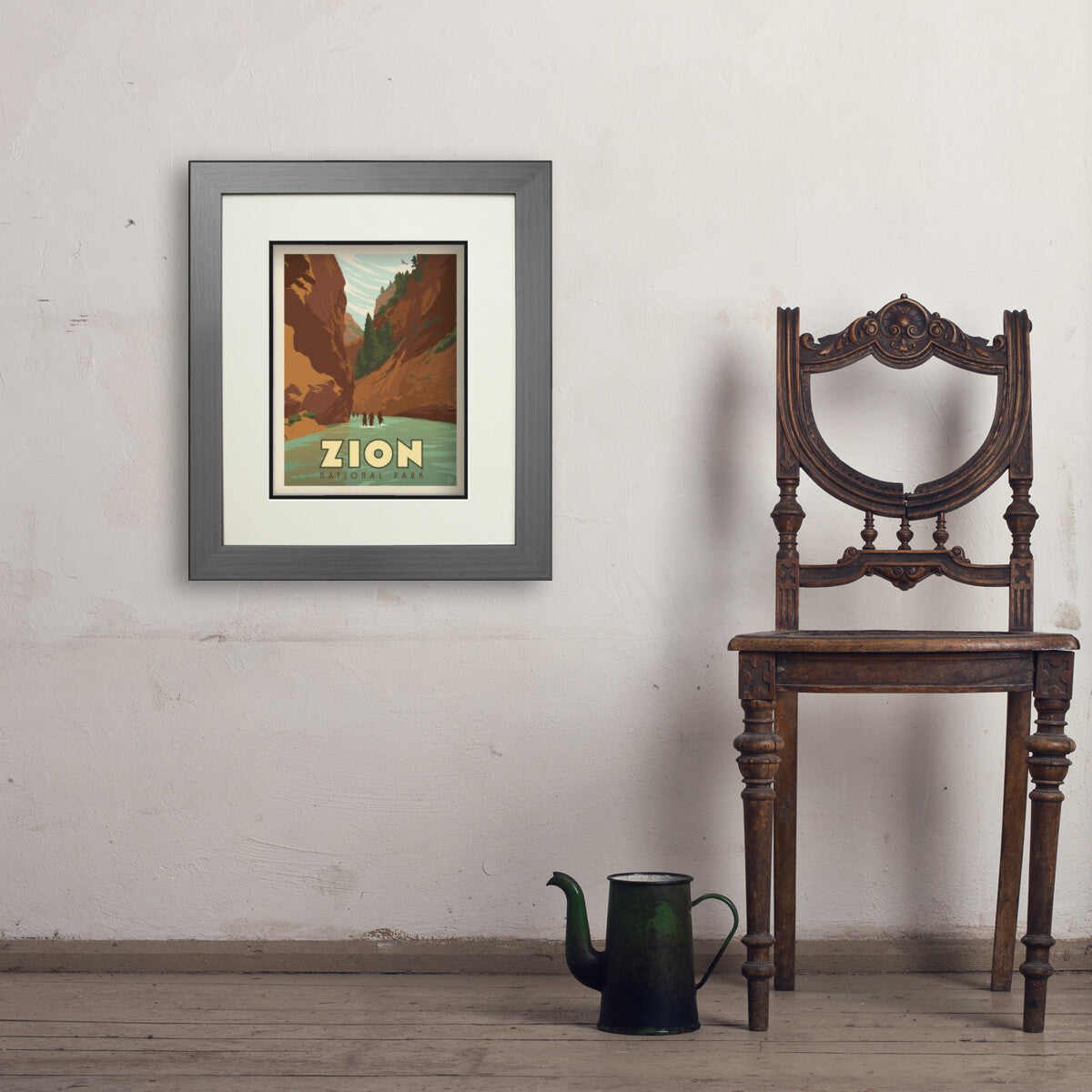 zion-national-park-hiking-the-narrows - 11x14 / Deluxe / Gray / Env