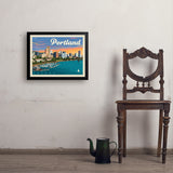 Portland, Oregon: Waterfont Skyline - Art Print, 18x24 / Simple / Black