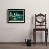Nashville Riverfront Skyline at Night - Art Print, 18x24 / Simple / Black