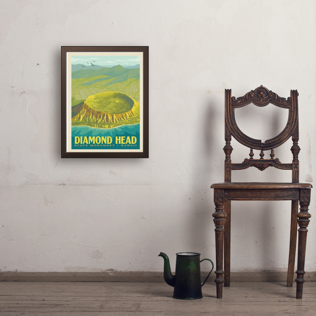 Vintage Hawaiian diamondhead ステンドグラスアート Diamond Head State Monument, Hawaii — National Monument Poster