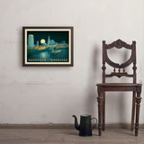 Nashville Riverfront Skyline at Night - Art Print, 18x24 / Simple / Brown
