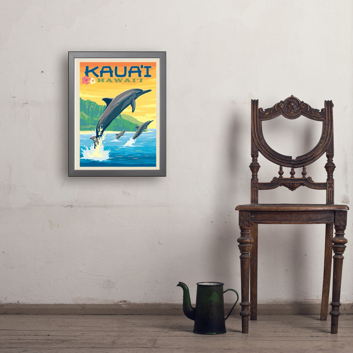 Hawaii: Kaua'i (Dolphins) — Vintage Travel Poster | Art Print