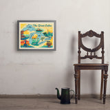 Great Lakes: Horizontal Map - Art Print, 18x24 / Simple / Gray