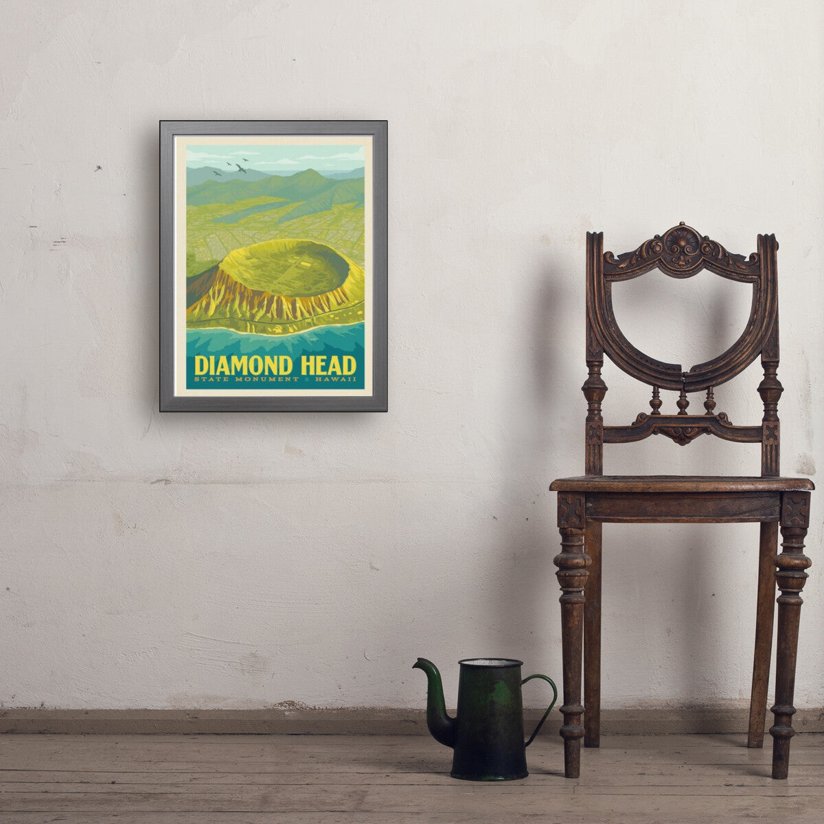 Vintage Hawaiian diamondhead ステンドグラスアート Diamond Head State Monument, Hawaii — National Monument Poster