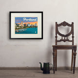 Portland, Oregon: Waterfont Skyline - Art Print, 18x24 / Standard / Black