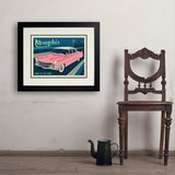 Memphis, TN: Pink Caddy (Horizontal) - Art Print, 18x24 / Deluxe / Black
