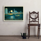 Nashville Riverfront Skyline at Night - Art Print, 24x32