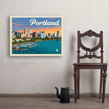 Portland, Oregon: Waterfont Skyline - Art Print, 24x32
